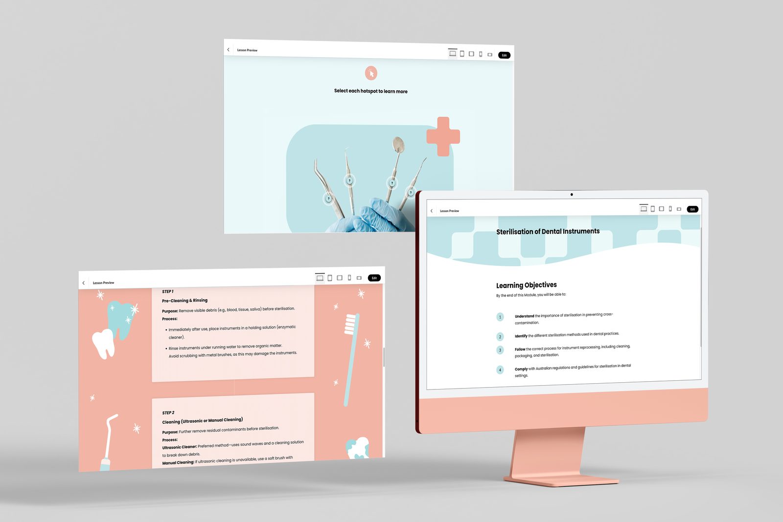 Dental instrument sterilisation training module